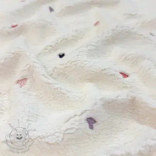 Tissu de manteau TEDDY EMBROIDERY Hearts ecru