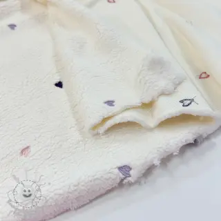 Tissu de manteau TEDDY EMBROIDERY Hearts ecru