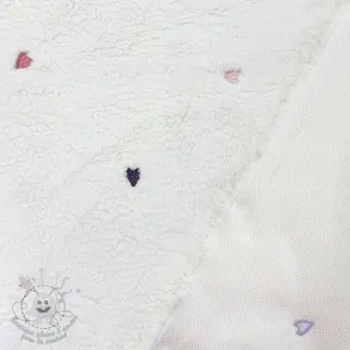 Tissu de manteau TEDDY EMBROIDERY Hearts ecru