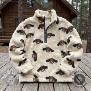 Tissu de manteau TEDDY JACQUARD Dogs brown
