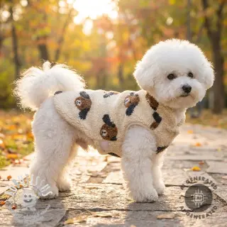 Tissu de manteau TEDDY JACQUARD Dogs brown