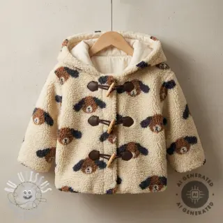 Tissu de manteau TEDDY JACQUARD Dogs brown