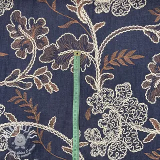 Tissu coton JEANS Embroidery leaves dark blue