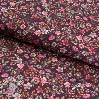 Tissu coton Autumn flowers burgundy digital print