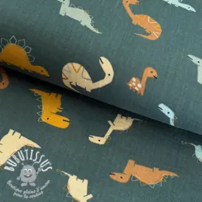 Tissu double gaze/mousseline Dinosaurus green