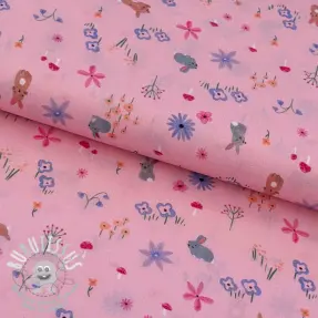 Tissu coton Farm animals tossed light pink digital print