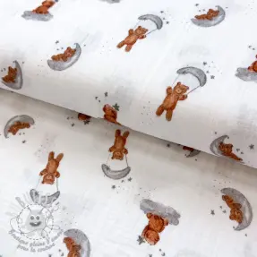 Tissu double gaze/mousseline Bears white digital print