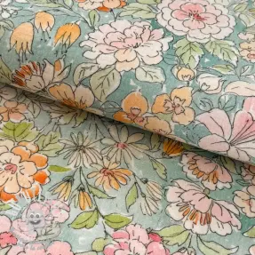 Tissu double gaze/mousseline Such a flowers green digital print