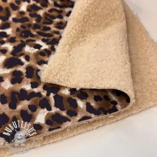 Tissu de manteau TEDDY SUEDE Panther LEO cognac
