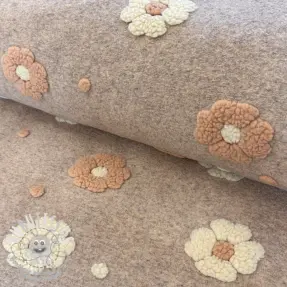 Tissu de manteau LUXE with 3D Flowers sand