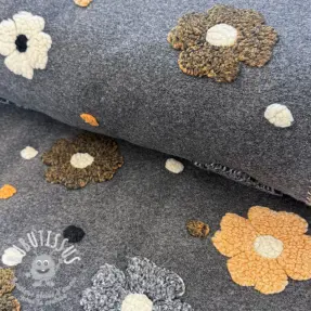 Tissu de manteau LUXE with 3D Flowers grey