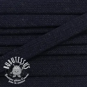 Cordon coton tubulaire plat 13 mm bleu nuit