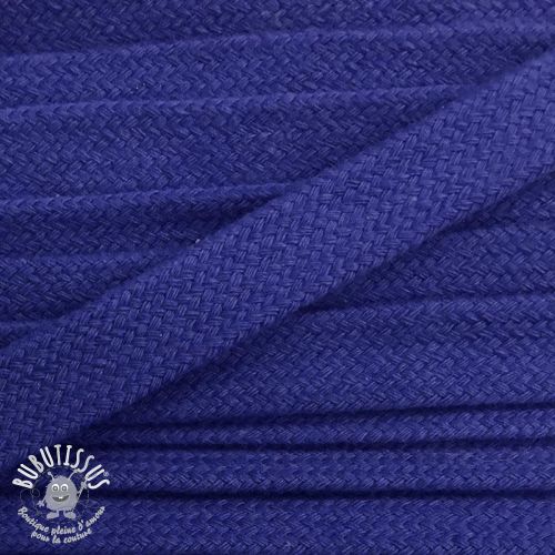 Cordon coton tubulaire plat 13 mm bleu foncé