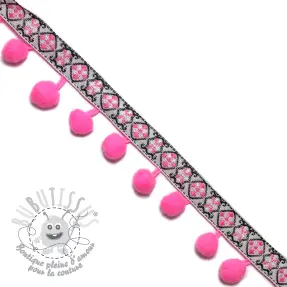 Galon pompon JACQUARD bright pink