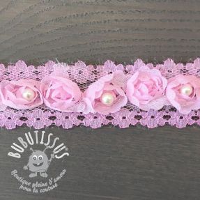 Ruban dentelle roses et perles pink