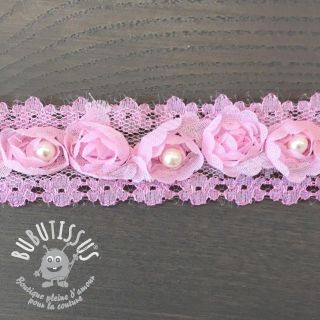 Ruban dentelle roses et perles pink