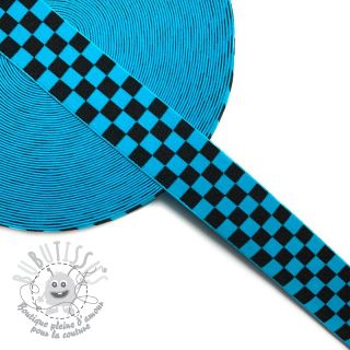 Élastique lisse 4 cm Chequered jacquard aqua