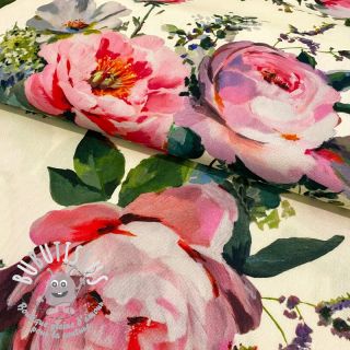 Tissu déco Roses delicate painting cream digital print