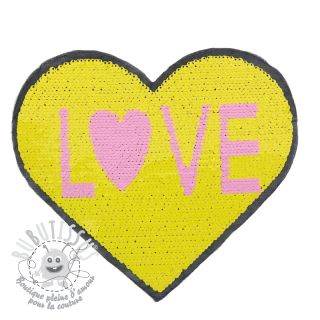Applique sequin reversible Heart love yellow