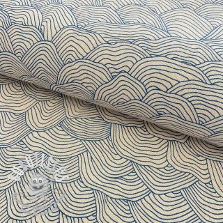 Tissu déco Linenlook Hand drawn wave petrol