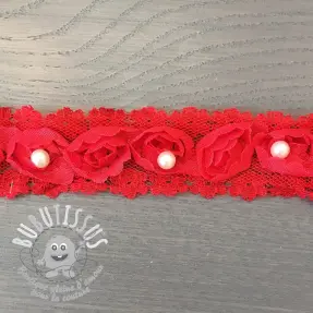 Ruban dentelle roses et perles red