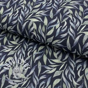 Tissu double gaze/mousseline Leaves navy digital print