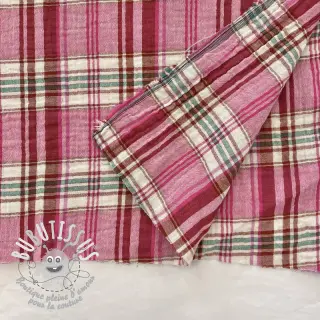 Tissu double gaze/mousseline Double sided CHECKS pink