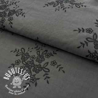 Tissu coton Embroidery Bouquet grey