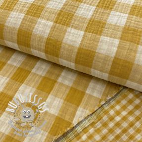 Tissu double gaze/mousseline Double sided CHECKS MINI ochre
