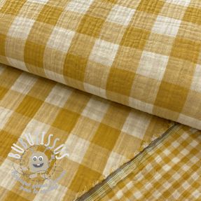 Tissu double gaze/mousseline Double sided CHECKS MINI ochre