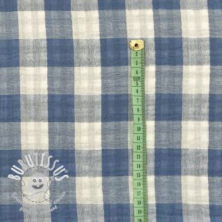 Tissu double gaze/mousseline Double sided CHECKS MINI indigo