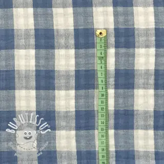 Tissu double gaze/mousseline Double sided CHECKS MINI indigo
