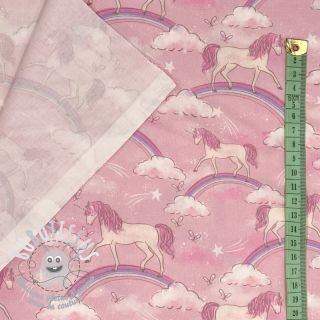 Tissu coton Unicorns and rainbows light pink digital print