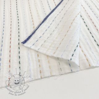 Tissu double gaze/mousseline Embroidery stripes white