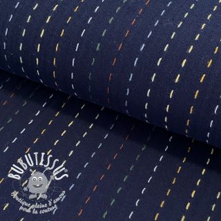 Tissu double gaze/mousseline Embroidery stripes dark blue