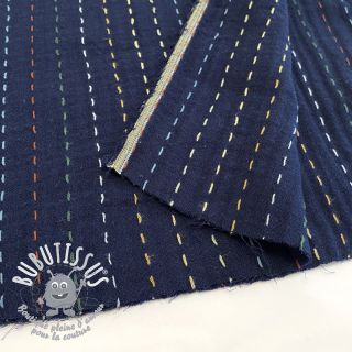 Tissu double gaze/mousseline Embroidery stripes dark blue