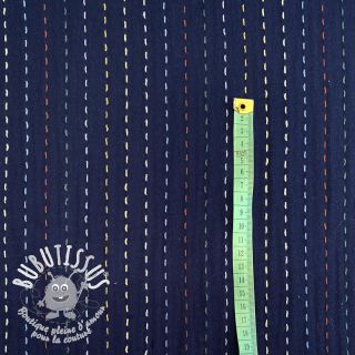 Tissu double gaze/mousseline Embroidery stripes dark blue
