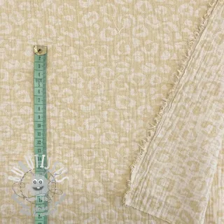 Tissu double gaze/mousseline jacquard Animal yellow ecru