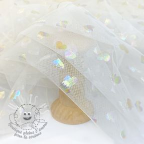 Tulle pour jupe tutu Rainbow HEARTS off white