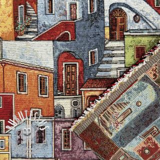 Tissu déco GOBELIN PREMIUM Happy colourful village