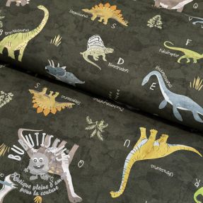 Tissu coton Dino tiles army green digital print
