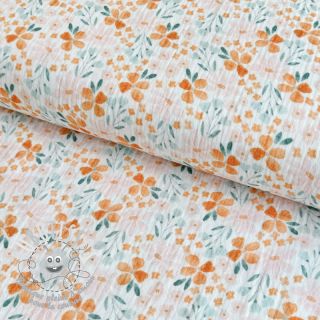 Tissu double gaze/mousseline Orange flowers white digital print