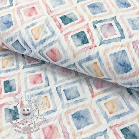 Tissu double gaze/mousseline Geo watercolour blue digital print