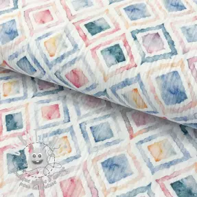 Tissu double gaze/mousseline Geo watercolour blue digital print