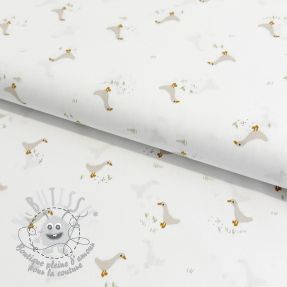 Tissu coton Goose and flowers white