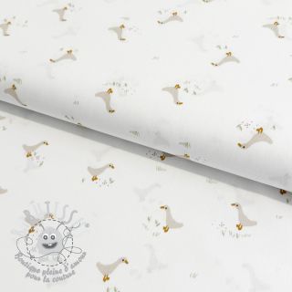 Tissu coton Goose and flowers white