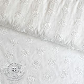 Tissu coton VOILE Embroidery Dotty flowers white