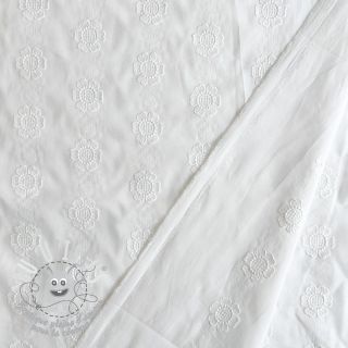 Tissu coton VOILE Embroidery Dotty flowers white