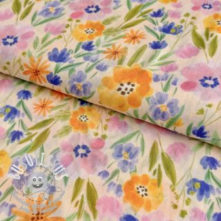 Tissu coton VOILE Flower meadow peach digital print