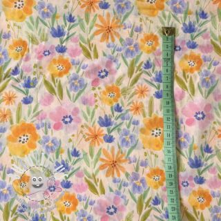 Tissu coton VOILE Flower meadow peach digital print